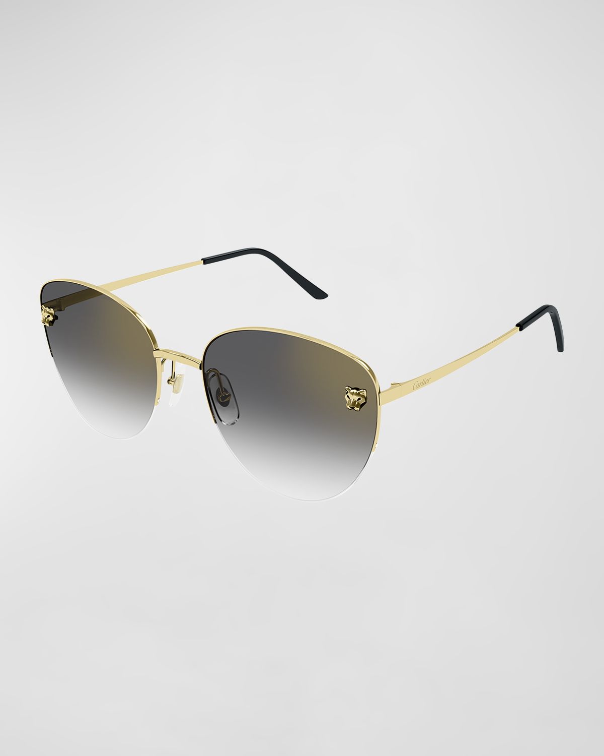 Cartier Panthere Semi-Rimless Metal Cat-Eye Sunglasses