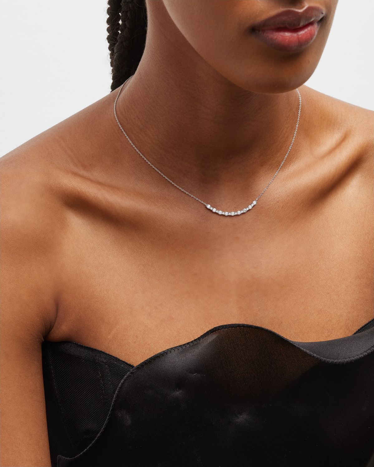 Neiman Marcus Diamonds 18K White Gold Round Diamond Smiley Bar Necklace, 0.79tcw, 18"L