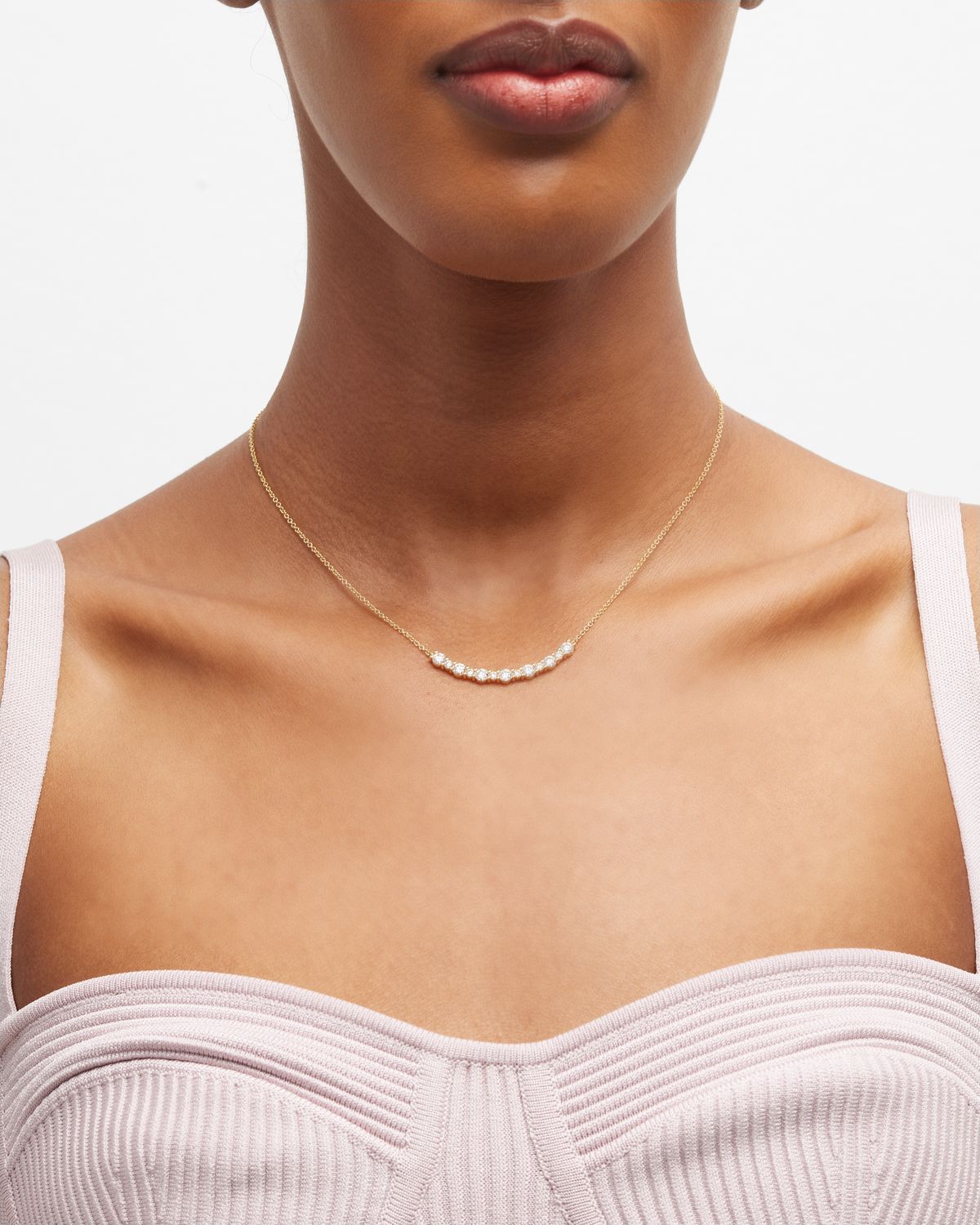 Neiman Marcus Diamonds 18k Yellow Gold Round Diamond Smiley Bar Necklace, 18"L, 1.35tcw