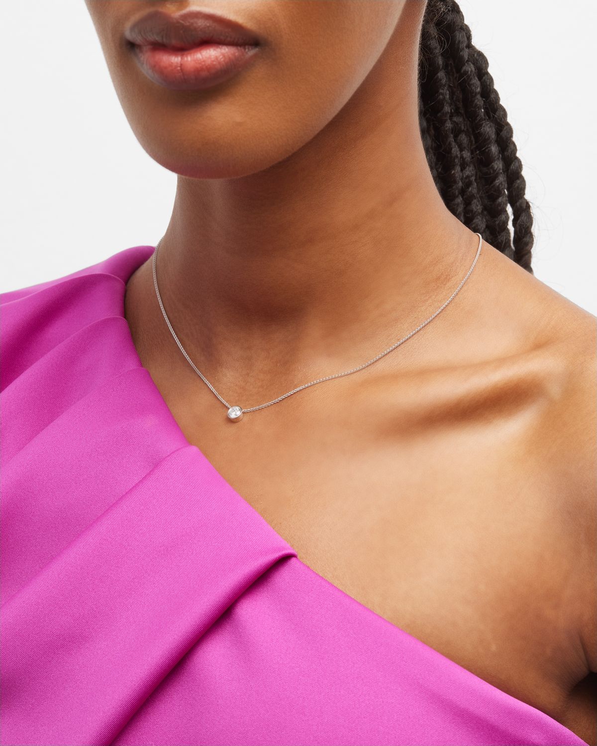 Neiman Marcus Diamonds 18K White Gold Slider Diamond Pendant Necklace, 16"L, 0.50tcw