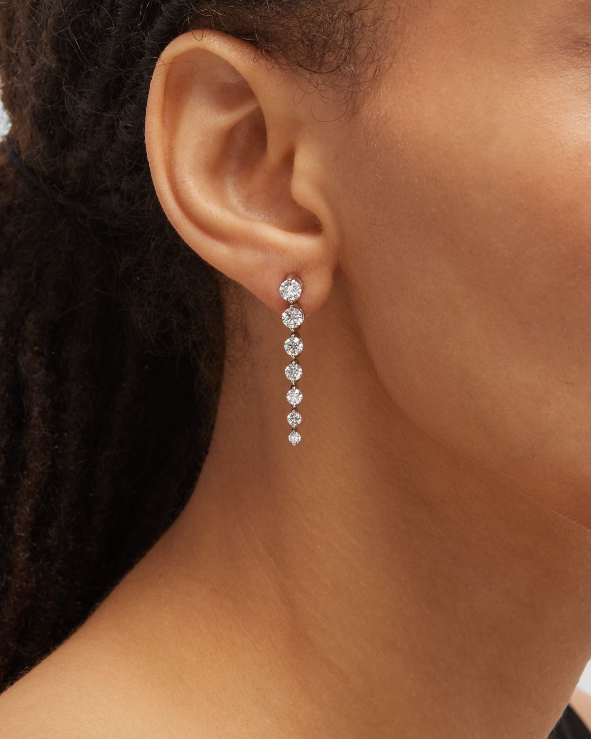 Neiman Marcus Diamonds 18K White Gold Graduated Diamond Drop Earrings, 2.9tcw, 1.5"L / 0.2"W