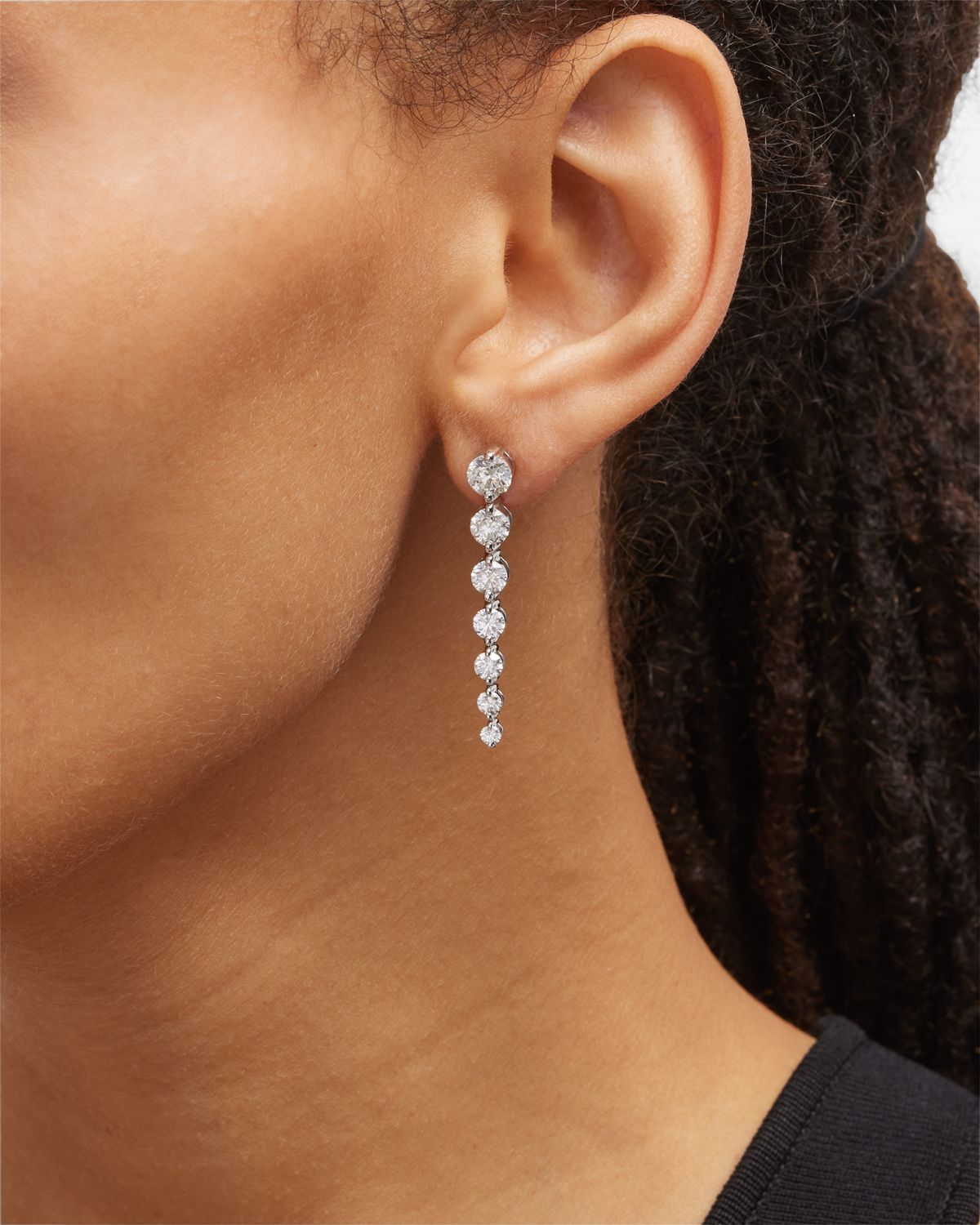 Neiman Marcus Diamonds 18K White Gold Graduated Diamond Drop Earrings, 4.5tcw, 1.5"L / 0.25"W