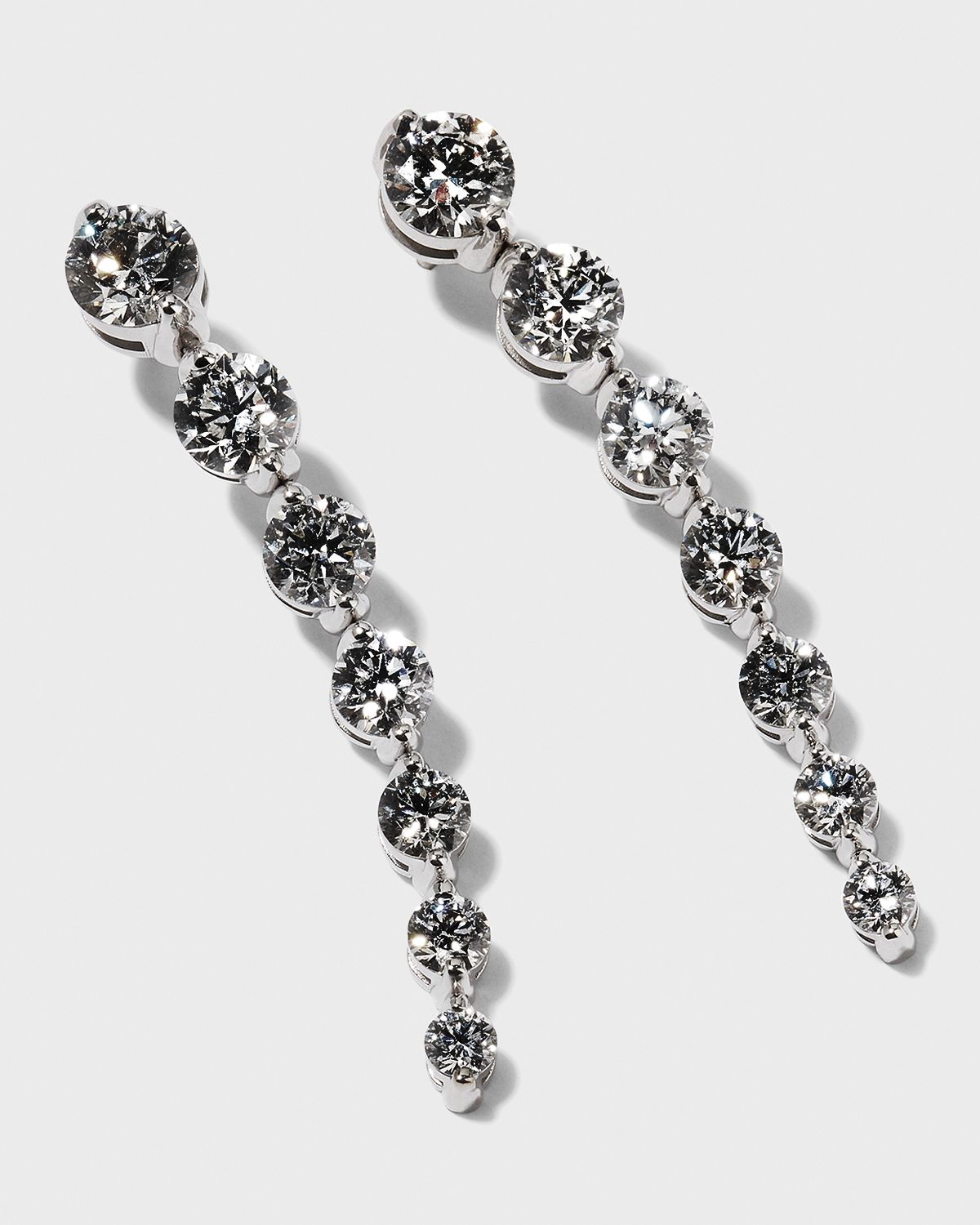 Neiman Marcus Diamonds 18k White Gold Diamond Graduate Dangle Earrings, 8tcw, 2"L