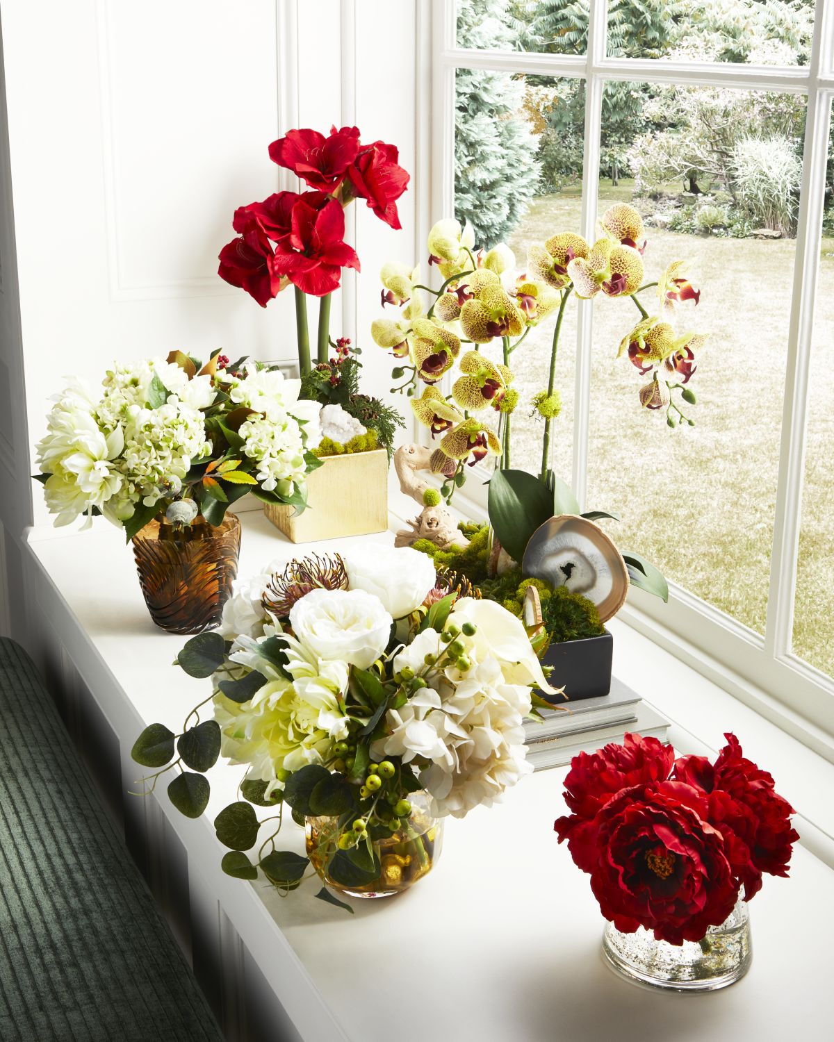T & C Floral Company Faux Orchids in Rectangular Black Ceramic with Agate Slabs | Thumbnail 4