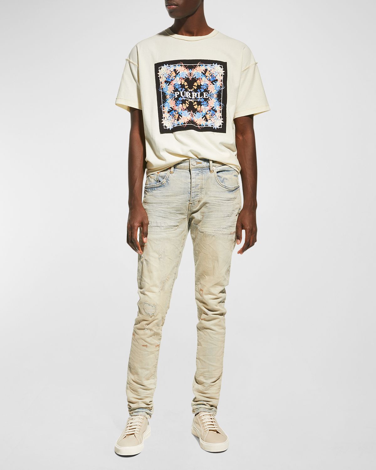 PURPLE Men 's P001 Superlight Oil Repair Skinny Jeans