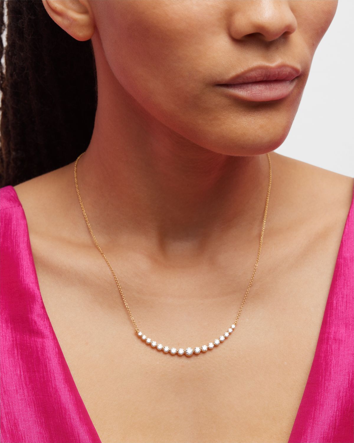 Neiman Marcus Diamonds 18k Yellow Gold 17 Round Diamond Smiley Necklace, 18"L, 2.49tcw