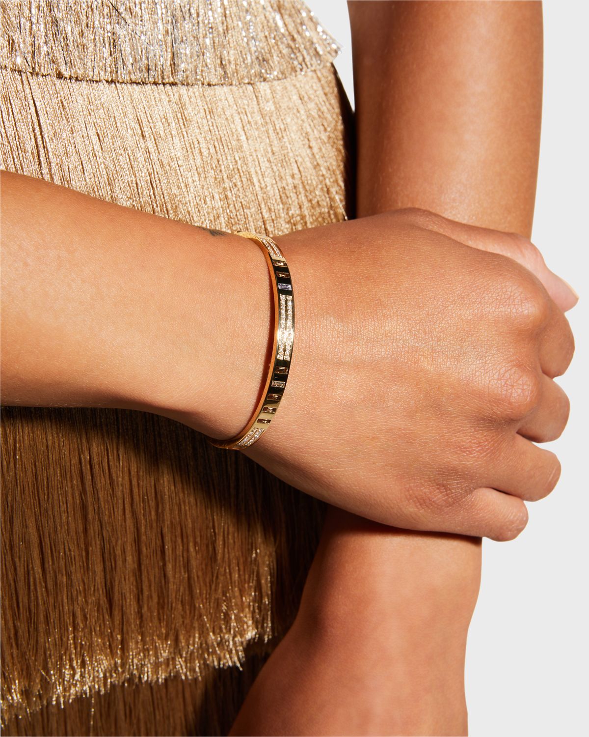 Harwell Godfrey 18k Yellow Gold Baguette and Pave Diamond Bangle with Topaz