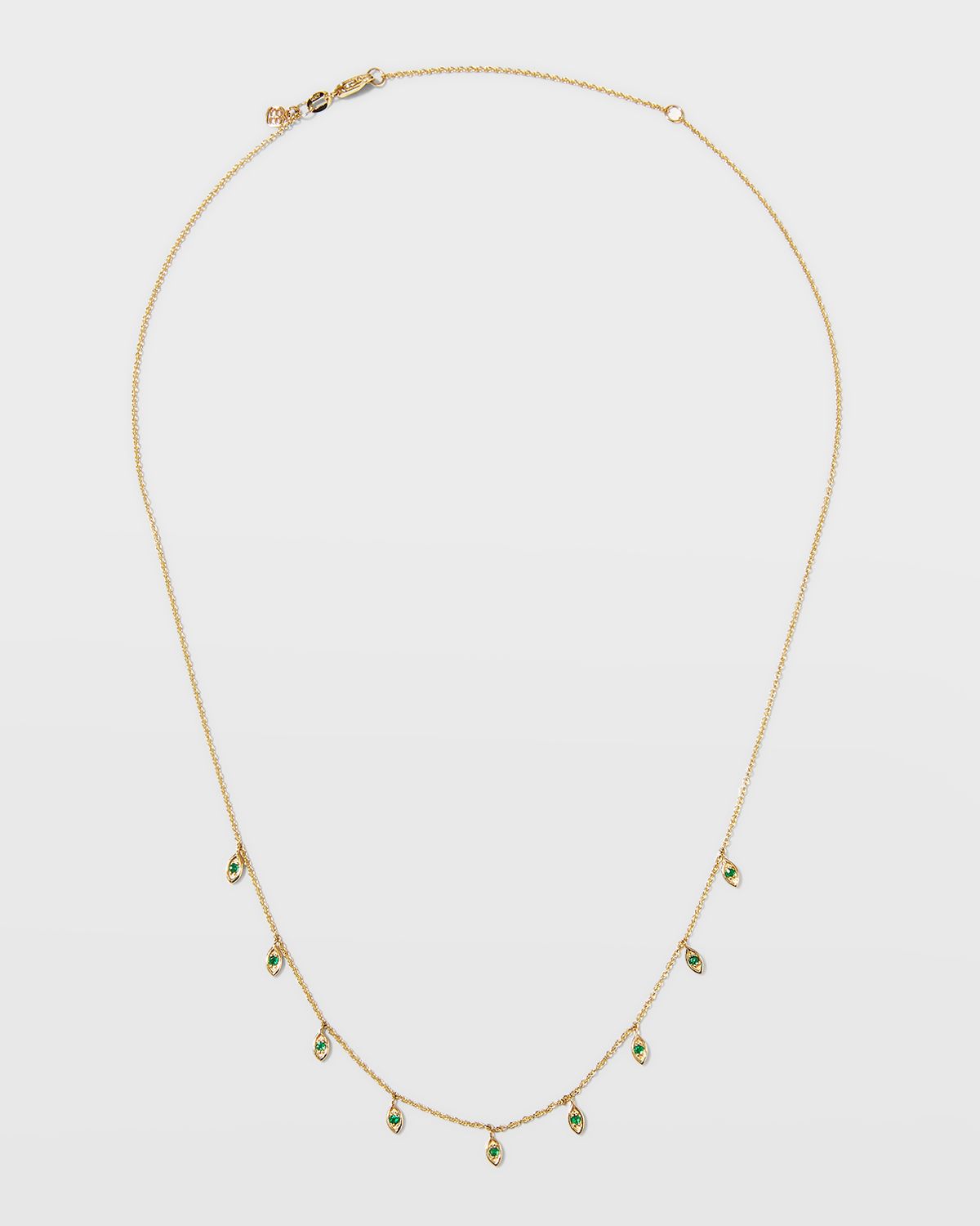 Sydney Evan Yellow Gold Emerald Marquise Evil Eye Fringe Necklace