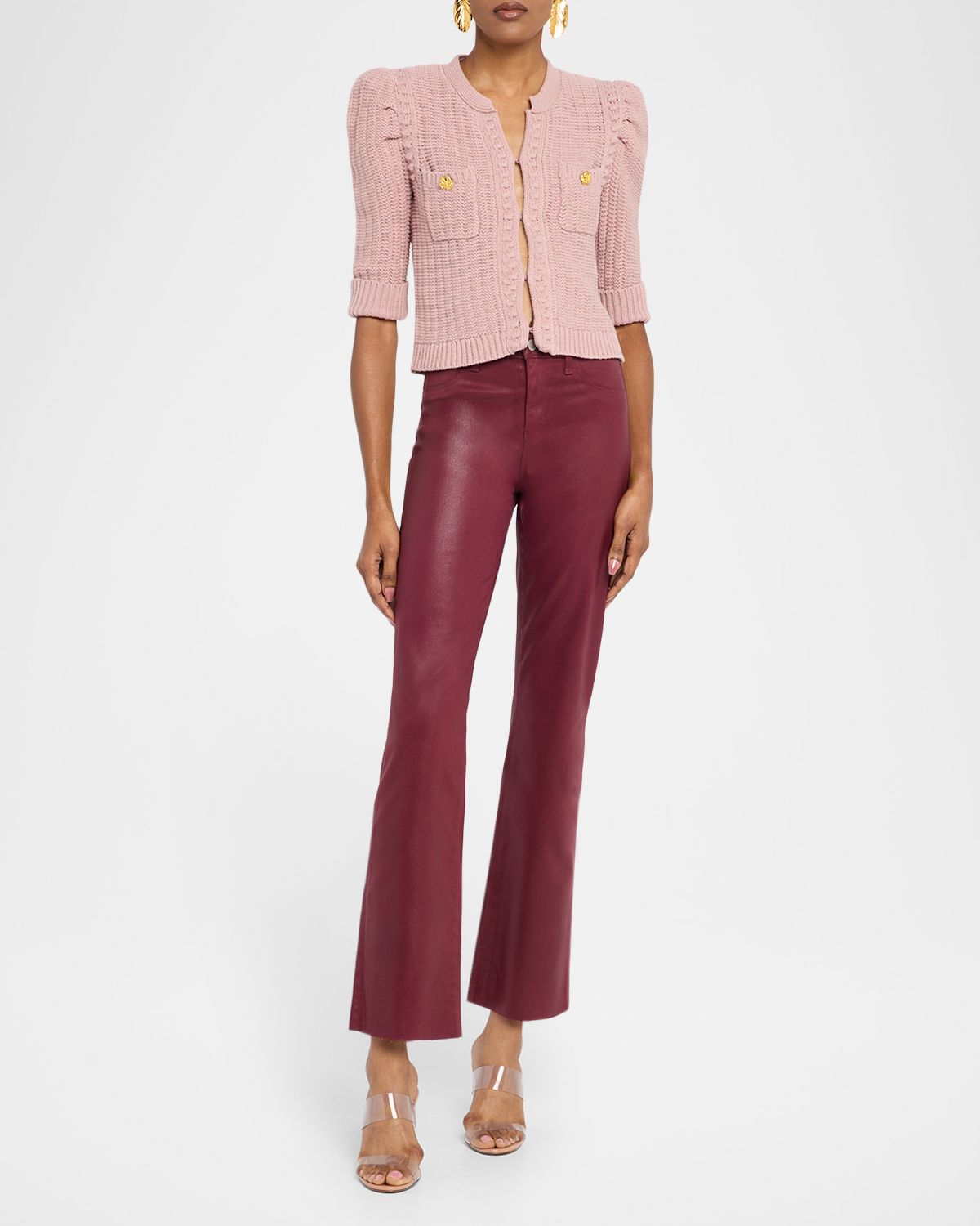 L 'Agence Kendra High-Rise Coated Crop Flare Jeans