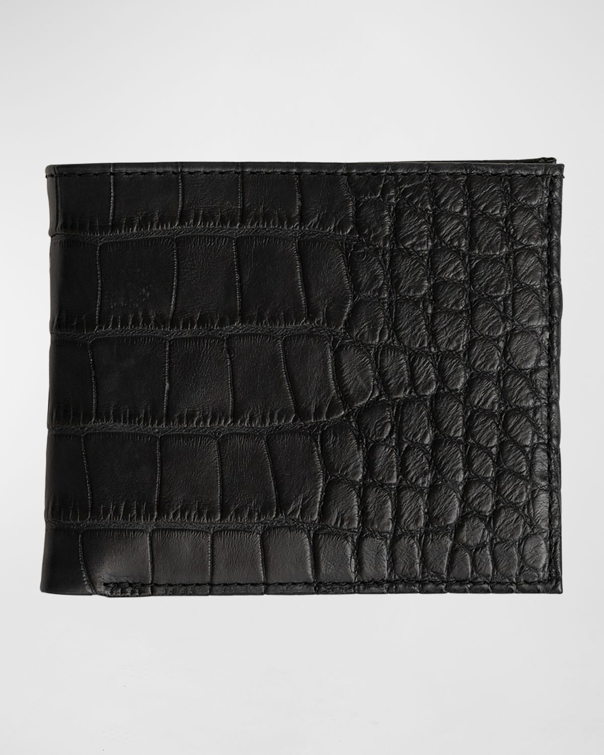 Abas Men 's Matte Alligator Leather Bifold Wallet w/ ID Window