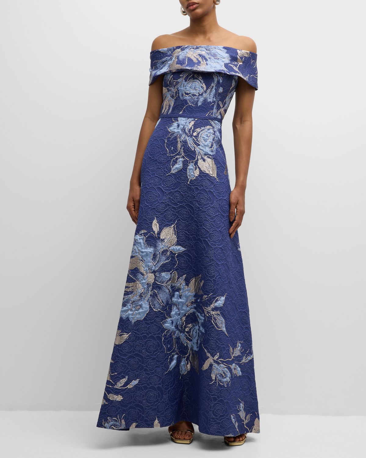 Rickie Freeman for Teri Jon Off-Shoulder Metallic Flower Jacquard Gown | Thumbnail 6 Rickie Freeman for Teri Jon Off-Shoulder Metallic Flower Jacquard Gown | Thumbnail 6