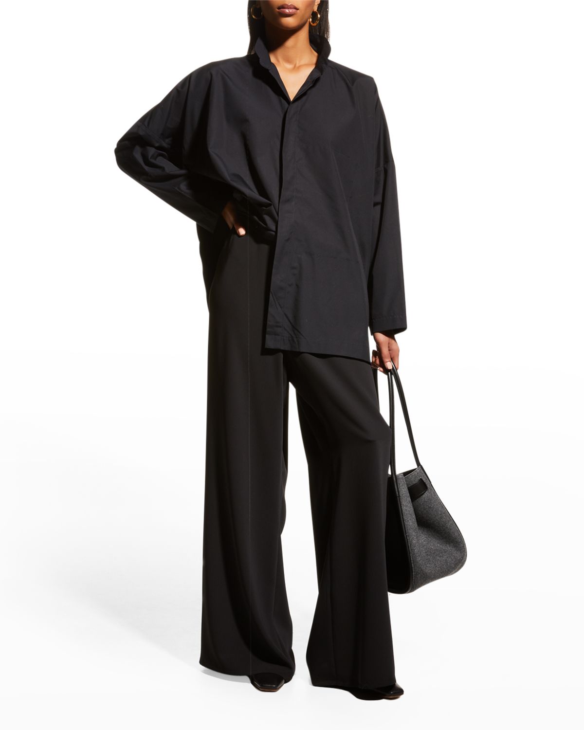 Eskandar Wide Double Stand Collar Shirt - Long