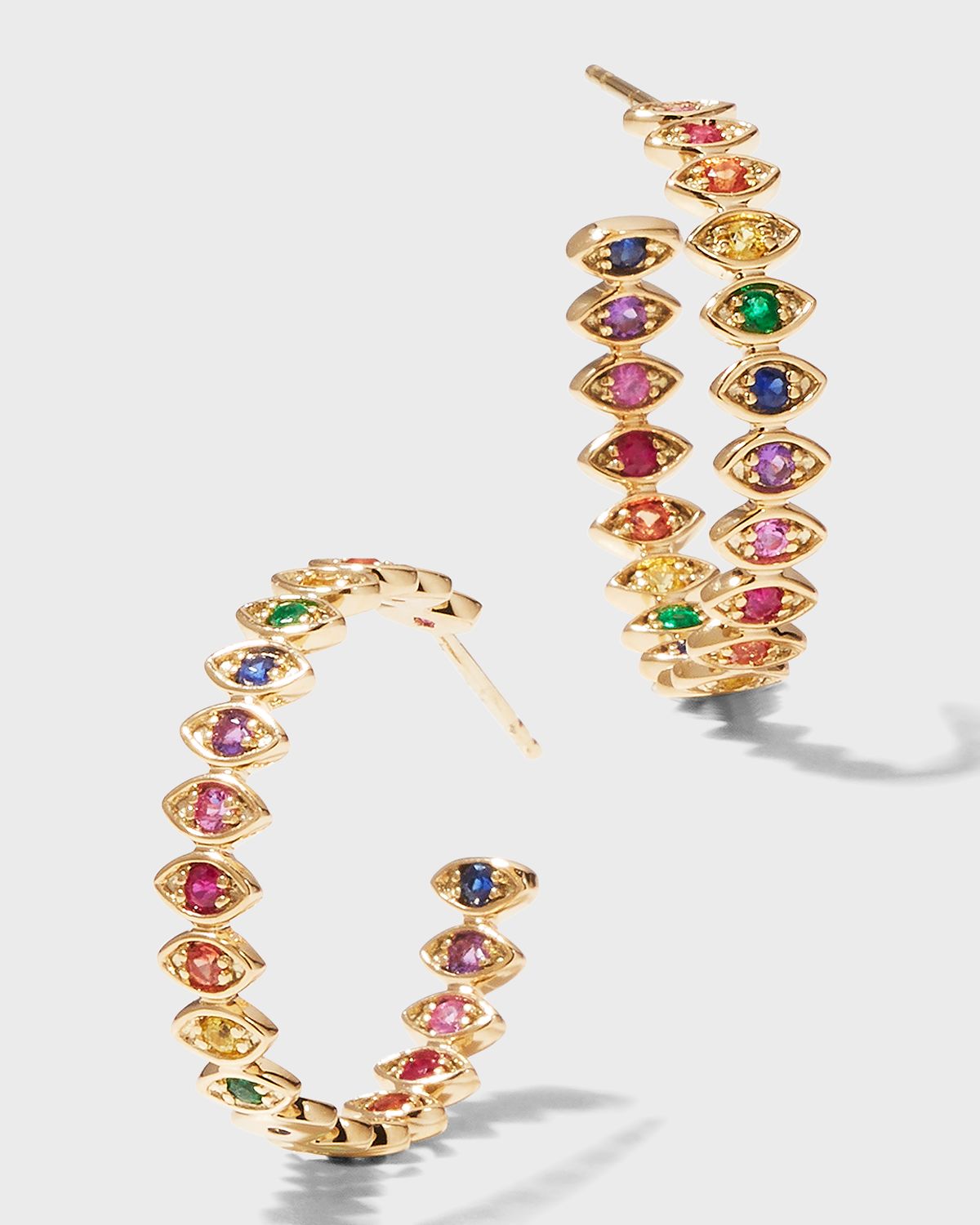 Sydney Evan Marquis Evil Eye Hoop Earrings in Rainbow, Medium