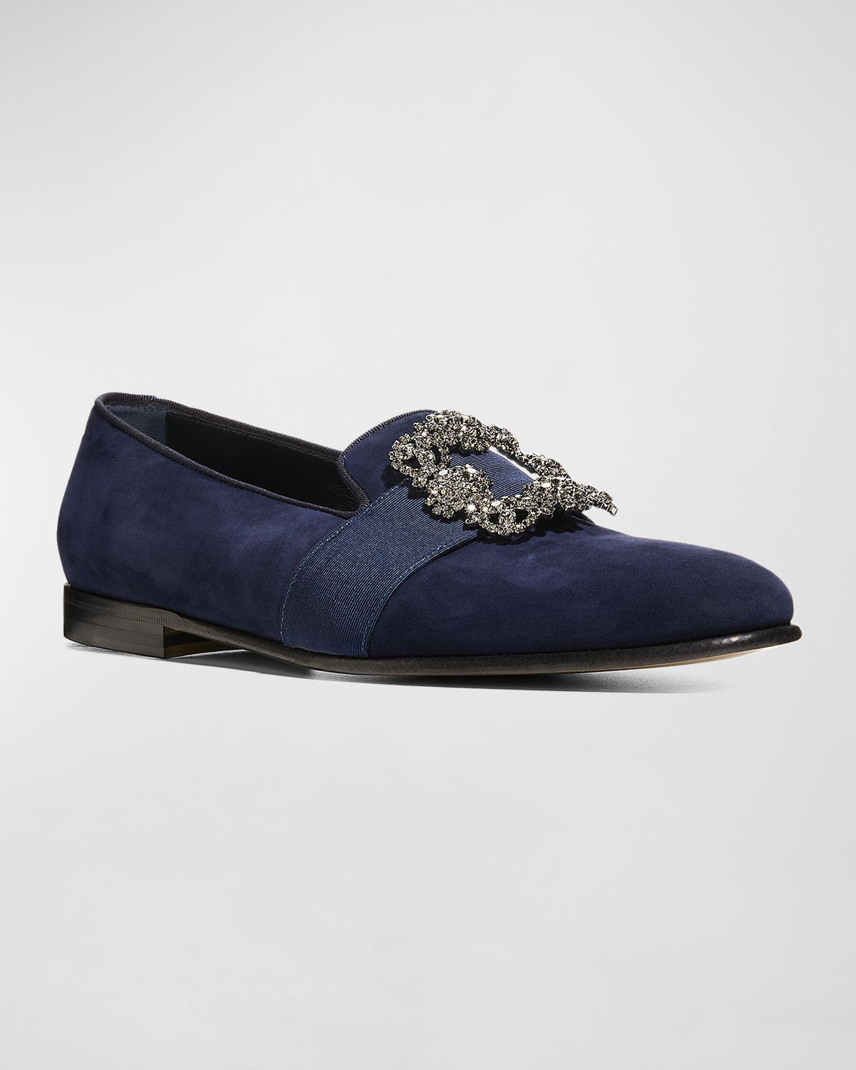 Manolo Blahnik Men 's Carlton Buckle-Embellished Suede Loafers