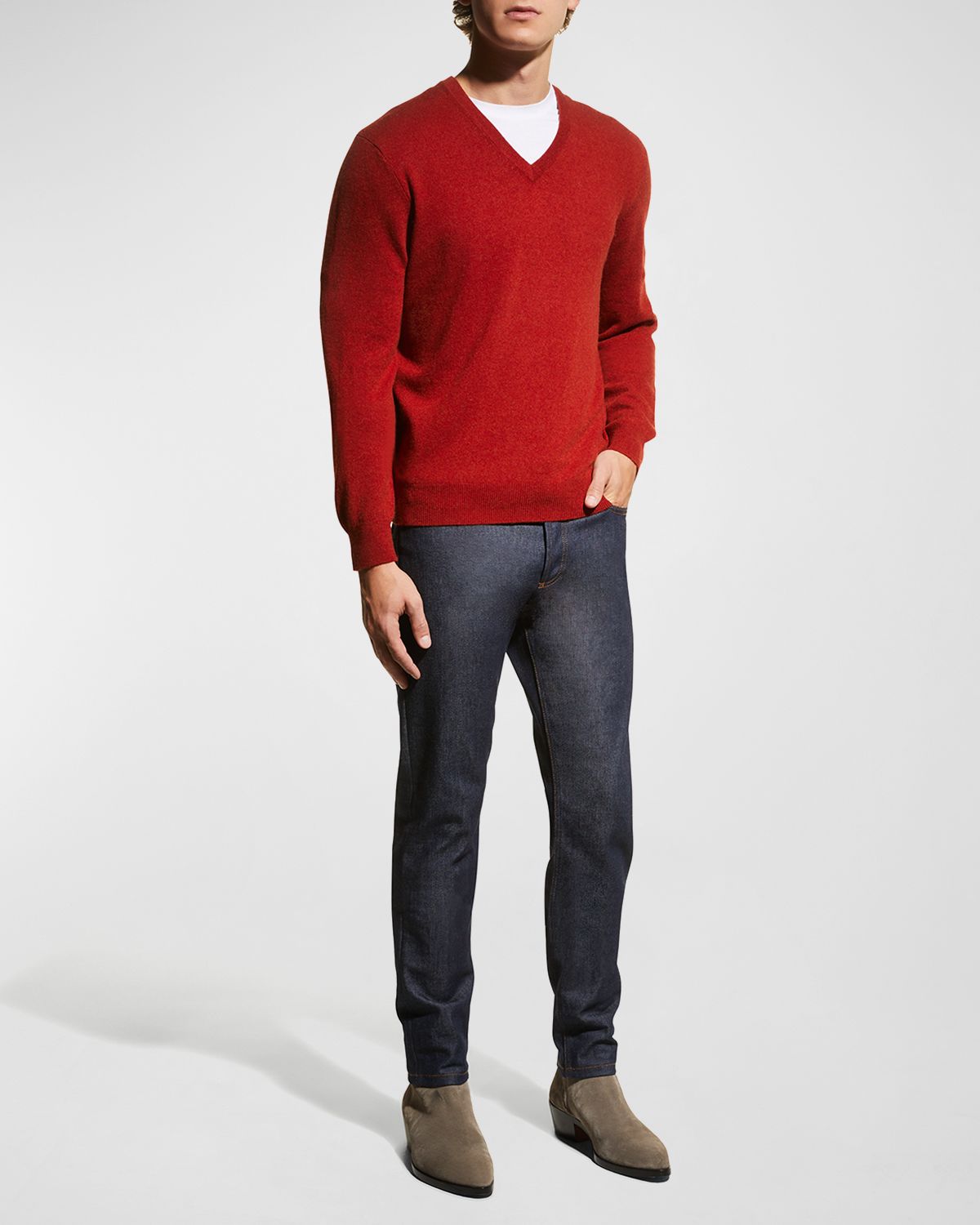 Neiman Marcus Men 's Wool-Cashmere Knit V-Neck Sweater
