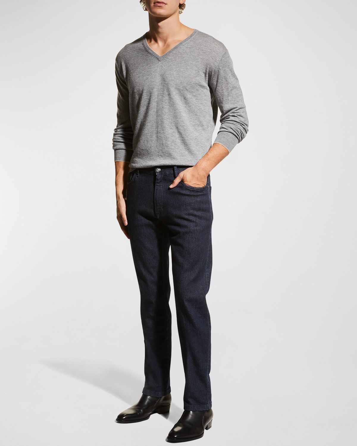 Neiman Marcus Men 's Extra Lightweight Wool-Cashmere V-Neck Sweater