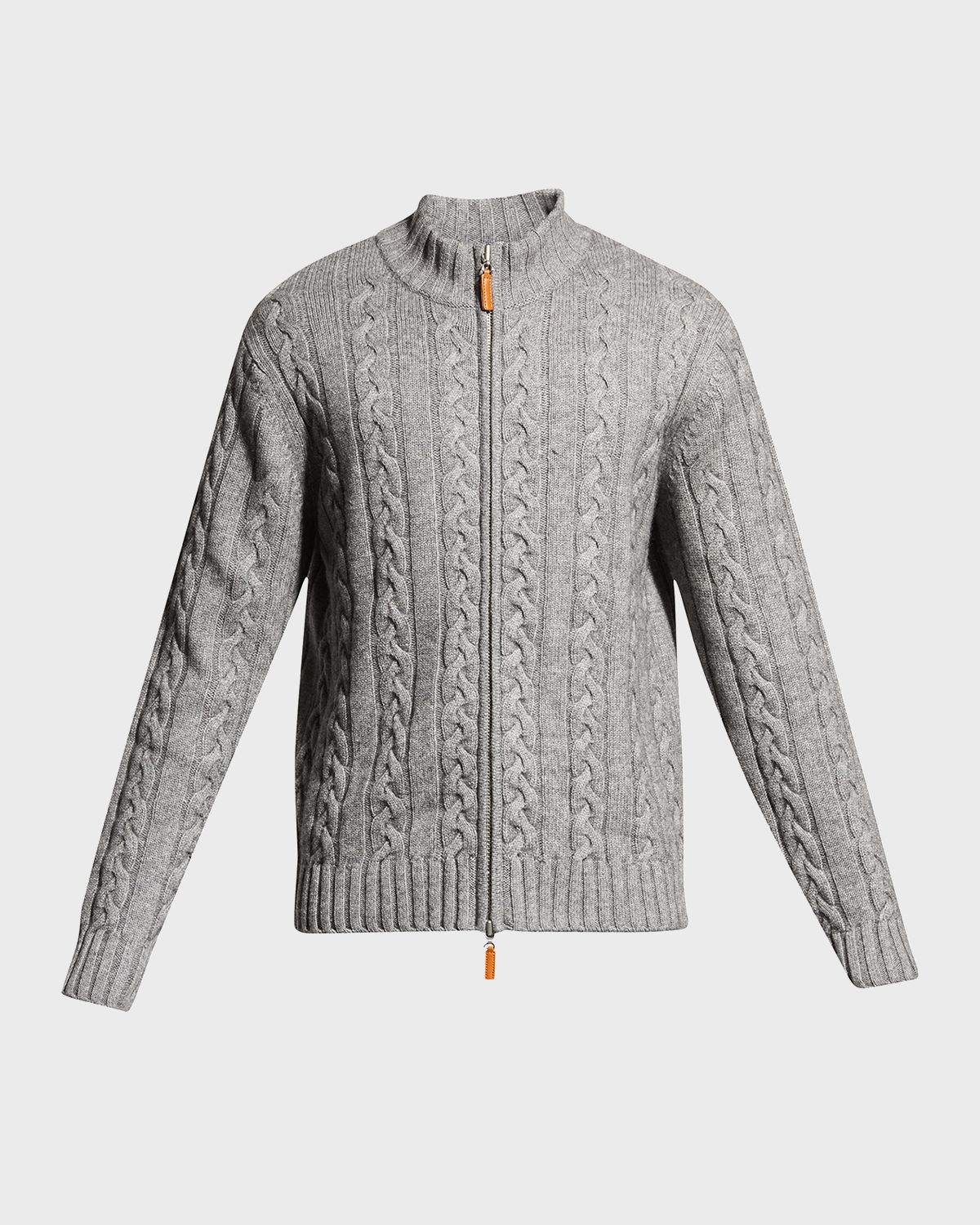 Neiman Marcus Men 's Merino Wool-Cashmere Full-Zip Cable Sweater