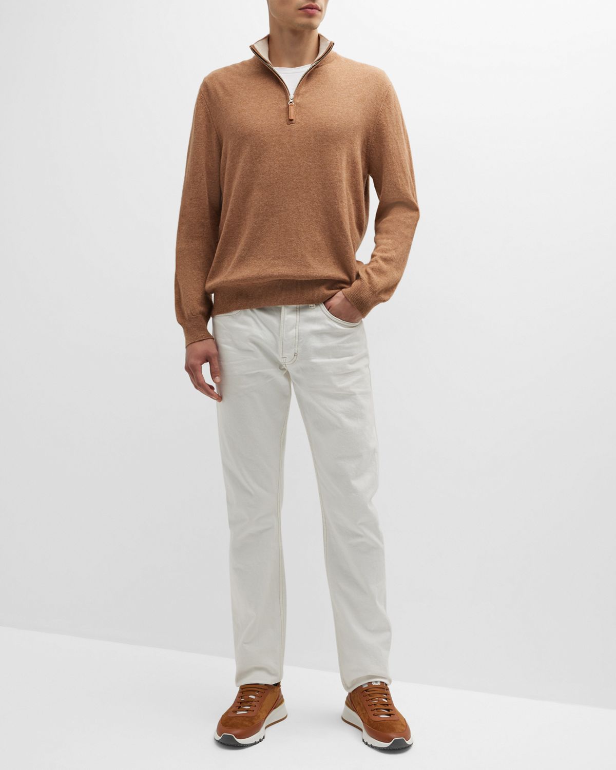 Neiman Marcus Men 's Wool-Cashmere 1/4-Zip Sweater