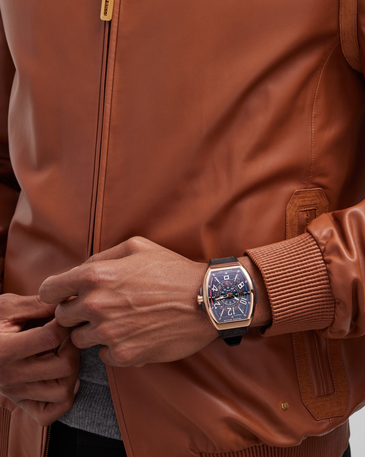 Franck Muller Limited Edition Rose Gold Auberlen Skeleton Auto Watch with Leather Strap