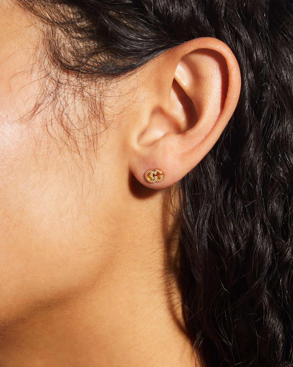 Gucci 18k Yellow Gold Running G Stud Earrings