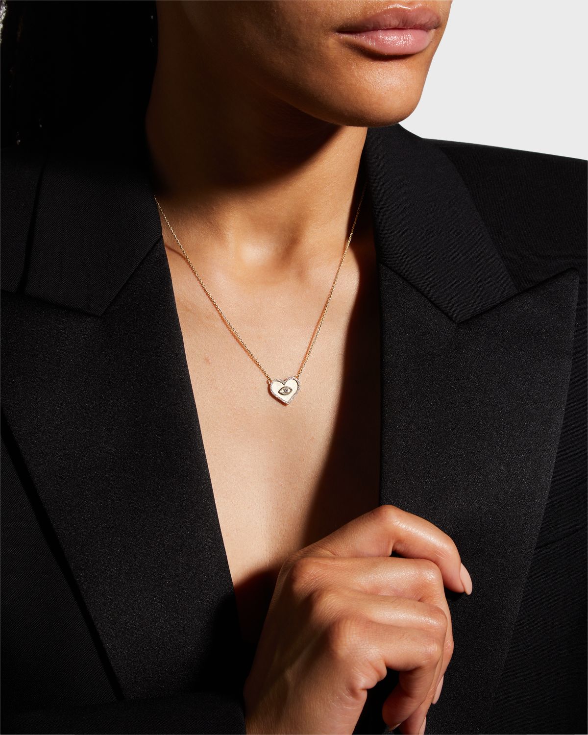 Sydney Evan Yellow Gold Small Heart Necklace with Marquise Eye