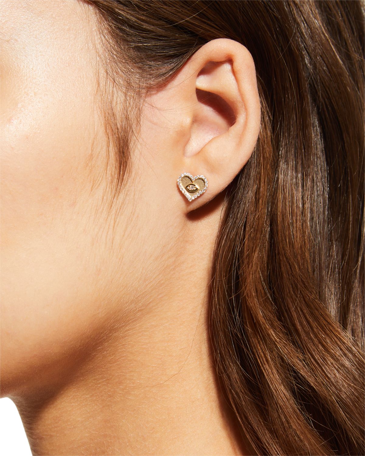 Sydney Evan Yellow Gold Small Heart Earrings with Marquise Eye
