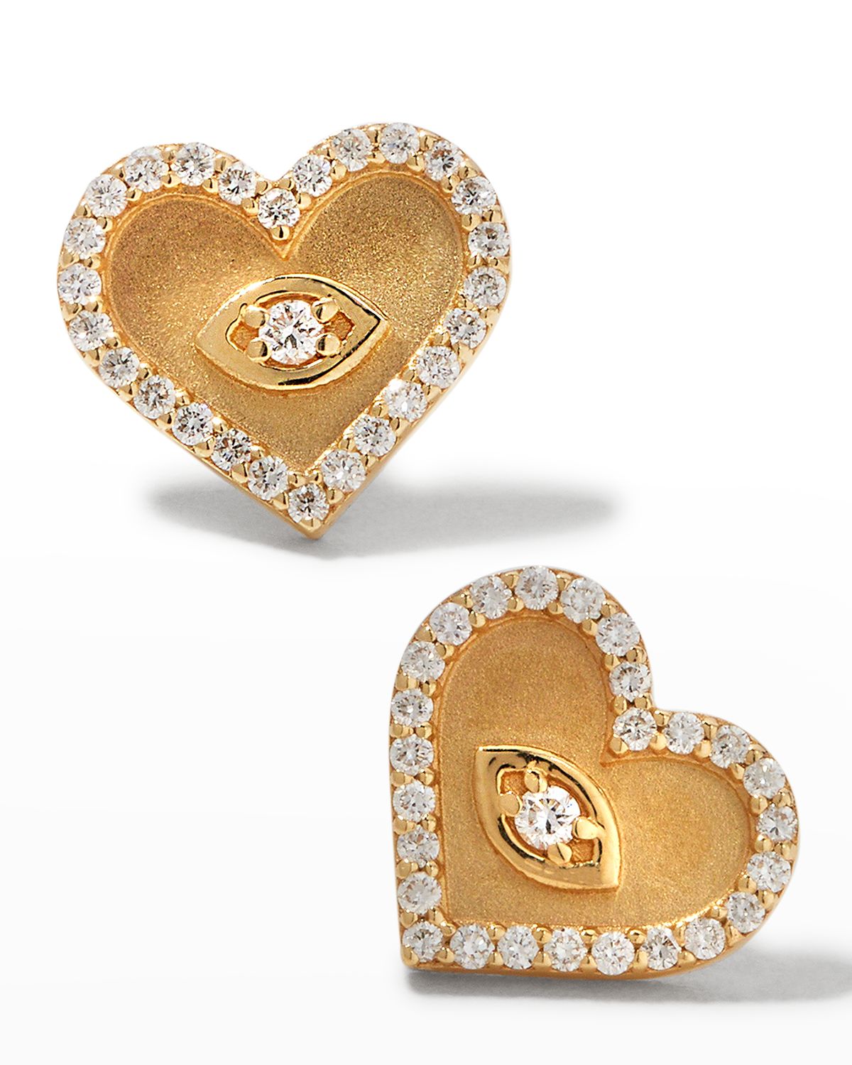 Sydney Evan Yellow Gold Small Heart Earrings with Marquise Eye