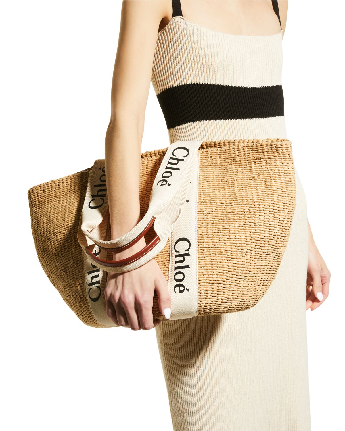 Chloe Woody Large Mifuko Basket Bag in Fair Trade Paper Embellished with Linen