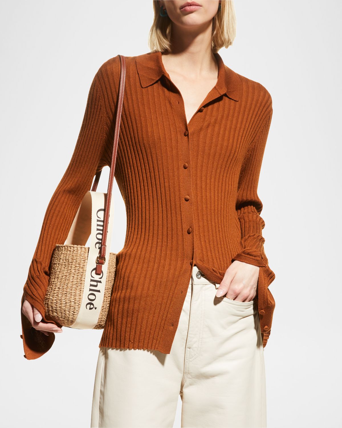 Chloe Woody Small Mifuko Basket Bag in Fair Trade Paper Embellished with Linen