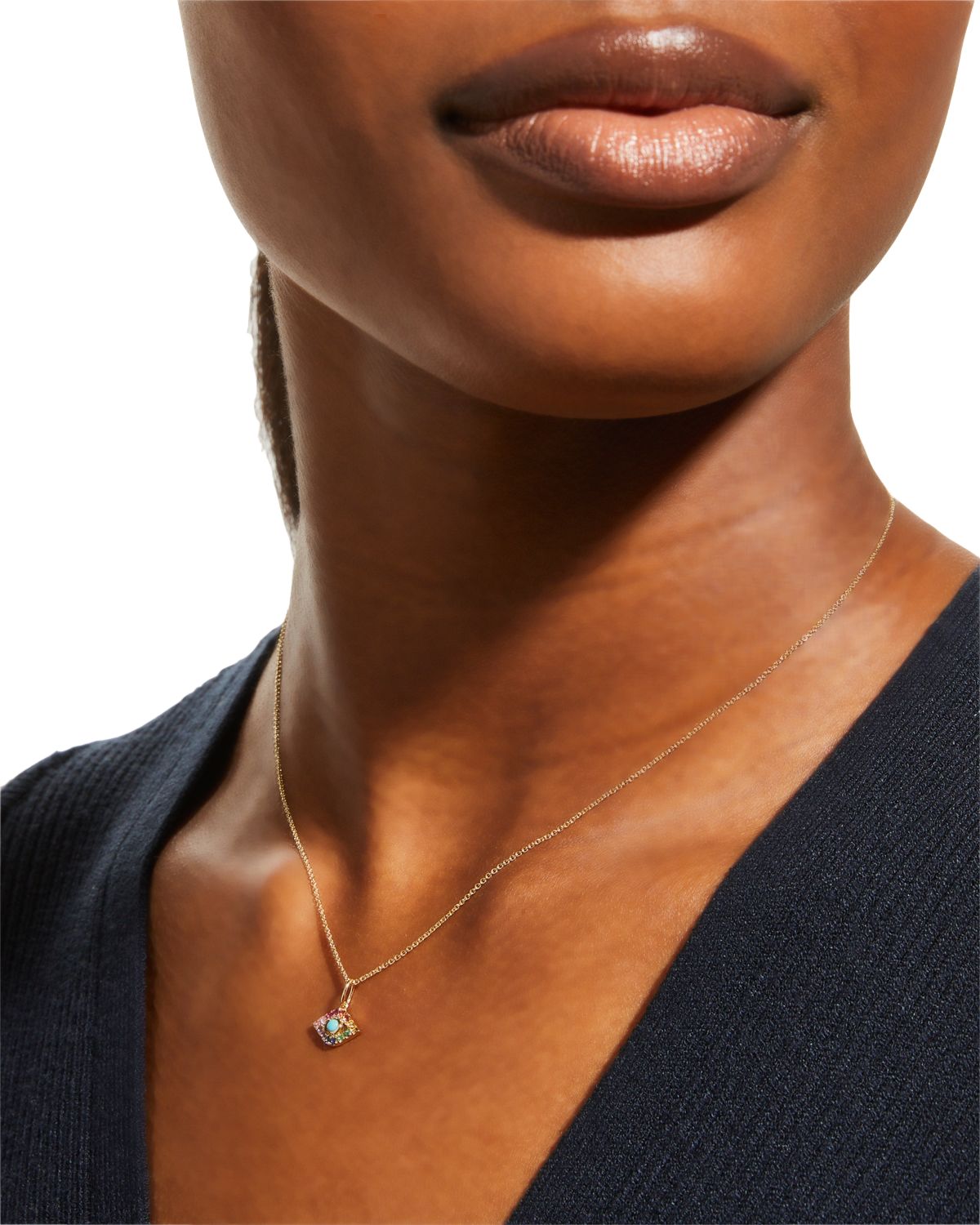 Sydney Evan Large Eye Necklace with Stones Surrounding in Rainbow