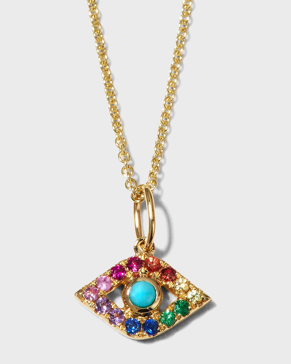 Sydney Evan Large Eye Necklace with Stones Surrounding in Rainbow