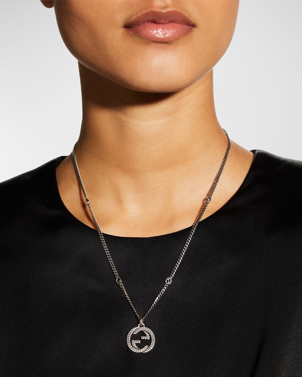 Gucci Men 's Interlocking G Sterling Silver Pendant Chain Necklace