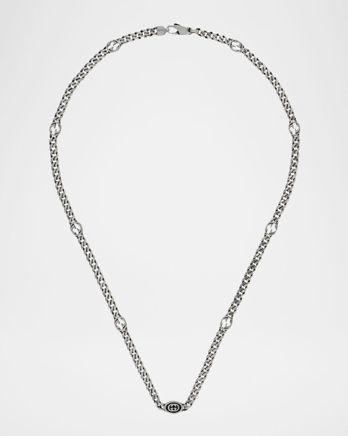 Gucci Men 's Enameled Interlocking G Sterling Silver Chain Necklace