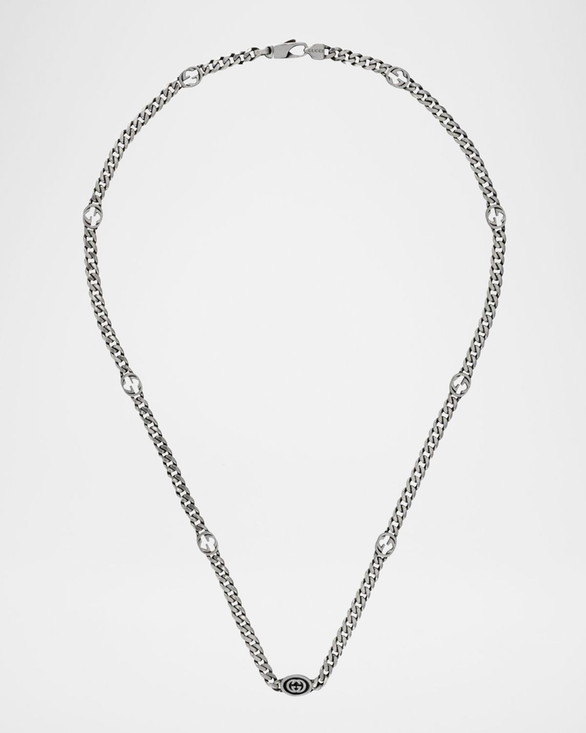 Gucci Men 's Enameled Interlocking G Sterling Silver Chain Necklace