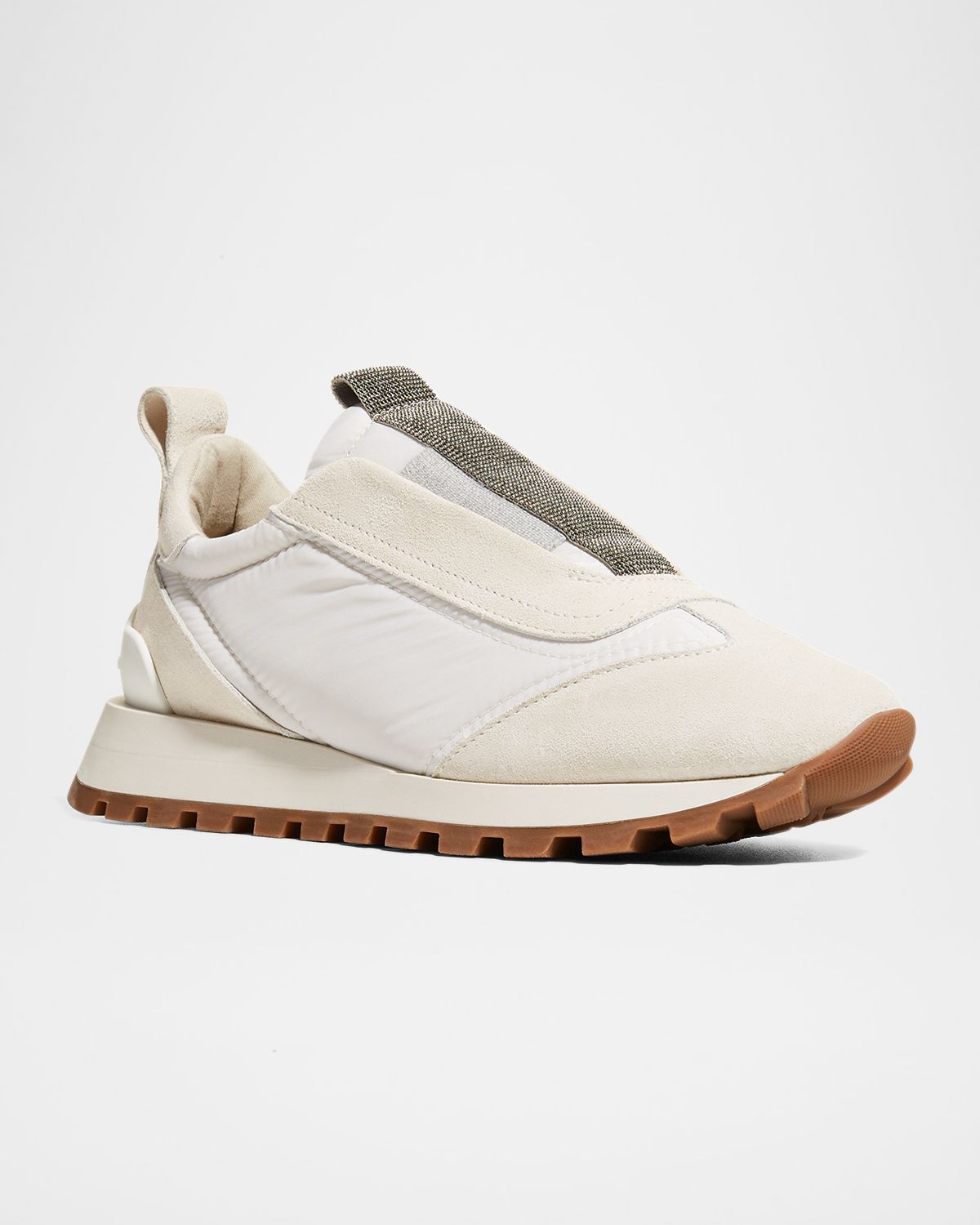 Brunello Cucinelli Mixed Leather Slip-On Runner Sneakers