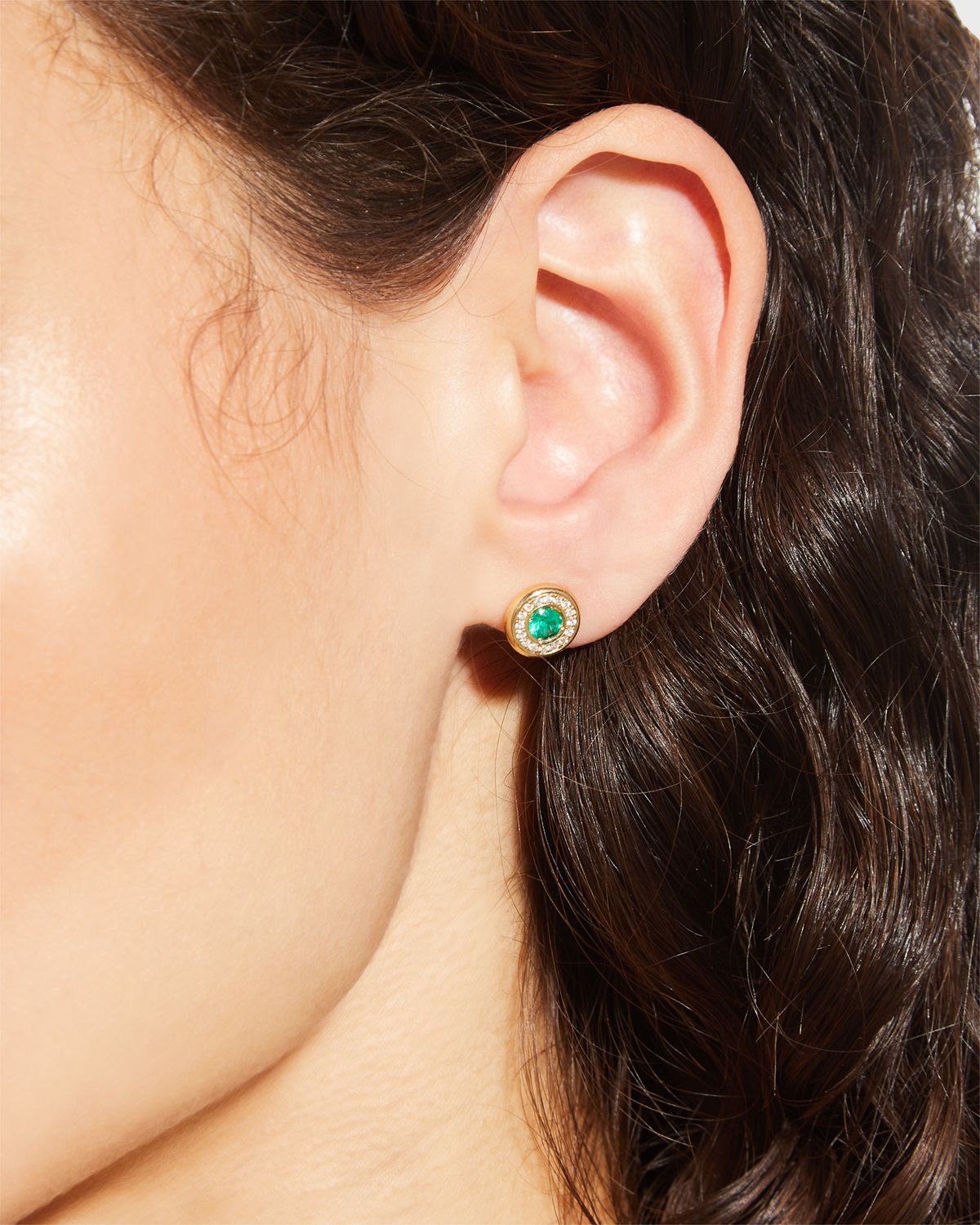 Roberto Coin Yellow Gold Emerald Stud Earrings with Diamond Halo