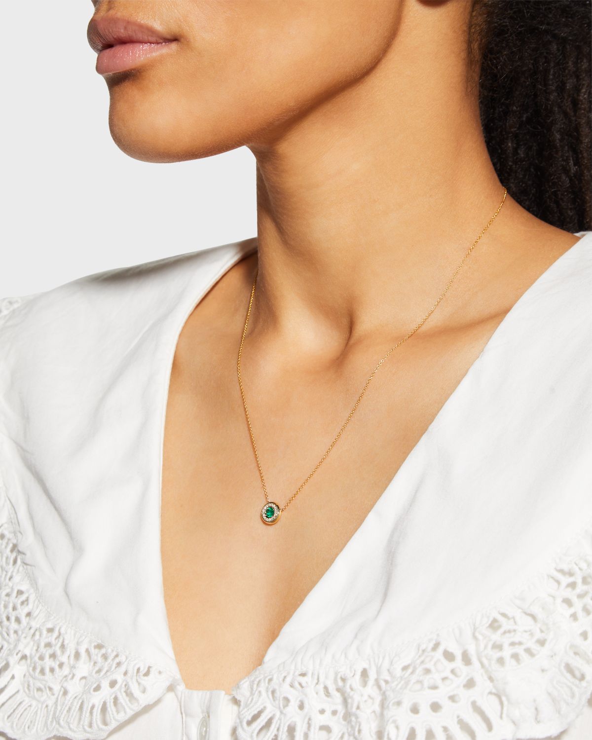 Roberto Coin Yellow Gold Emerald Pendant Necklace with Diamond Halo