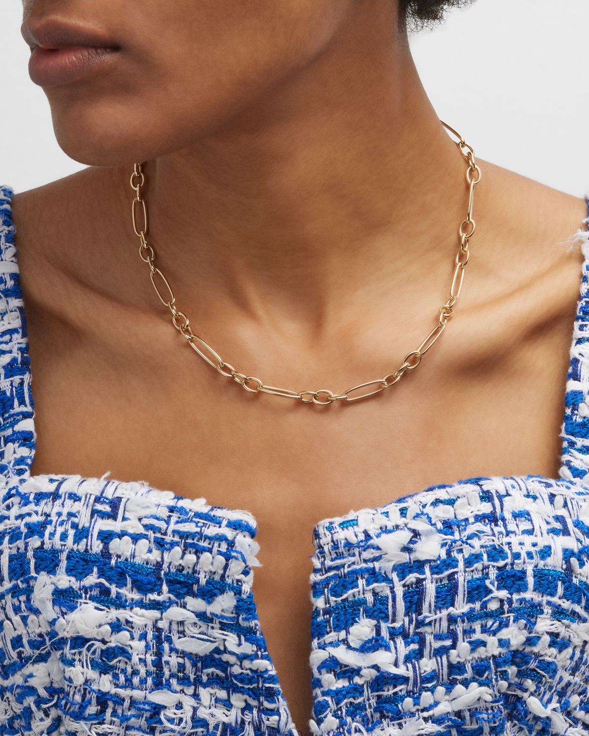 Roberto Coin Yellow Gold Alternating Long and Short Oval Link Chain Necklace, 18"L