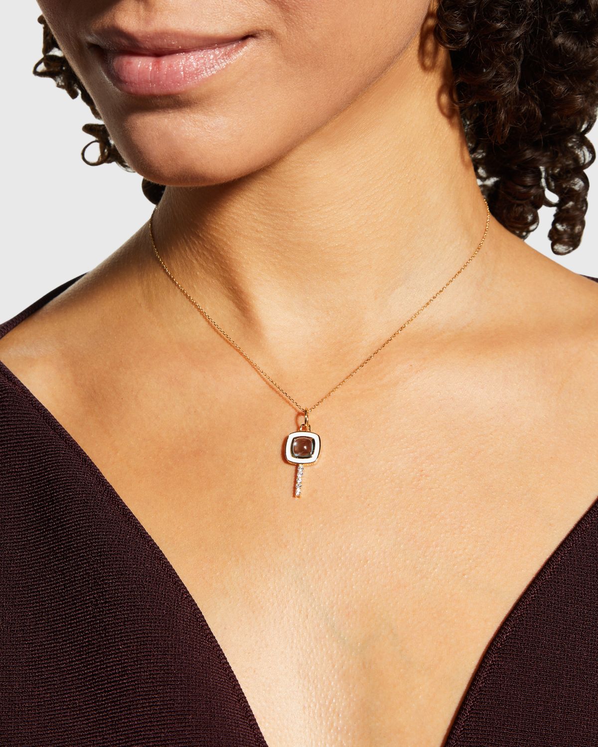 Monica Rich Kosann 18K Yellow Gold Mini Cushion Key Necklace with White Enamel, Blue Topaz, and Diamonds