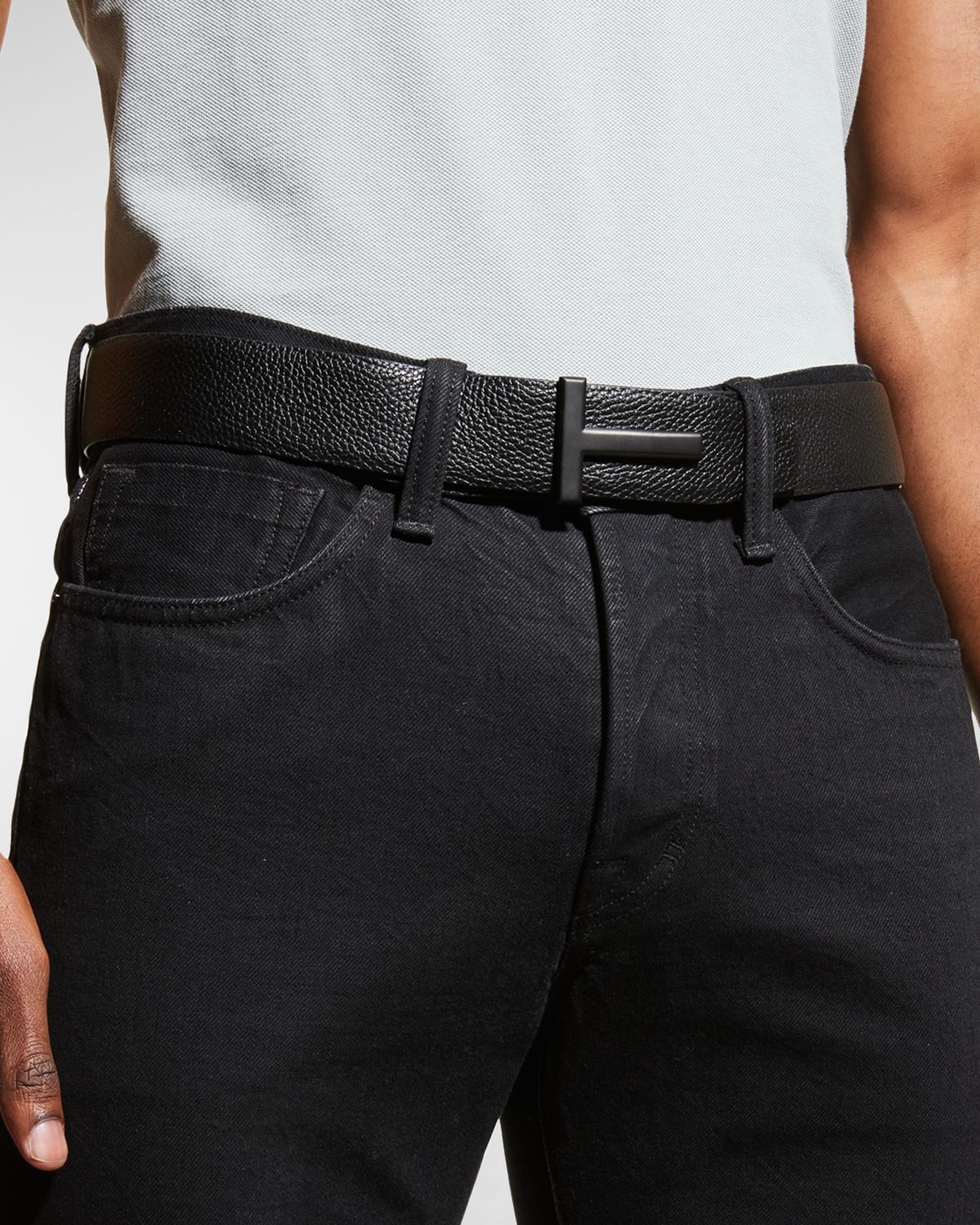 TOM FORD Men 's Reversible T-Buckle Leather Belt, 40mm