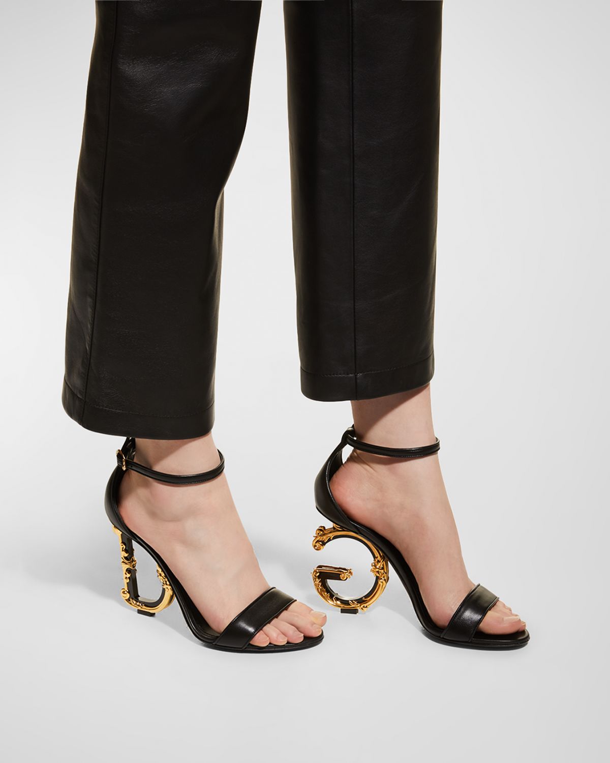 Dolce & Gabbana Leather Barocco-Heel Sandals
