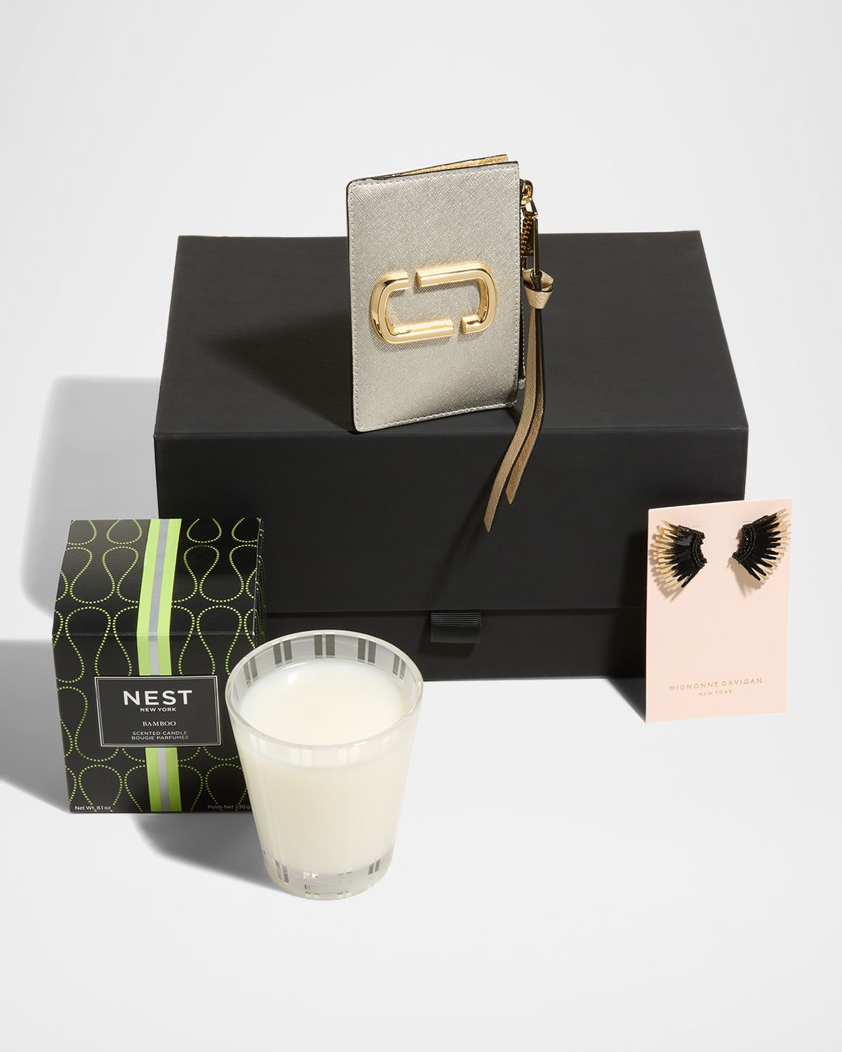 Neiman Marcus NEST New York Candle, Mignonne Gavigan Earrings & Marc Jacobs Card Case Gift Box Set