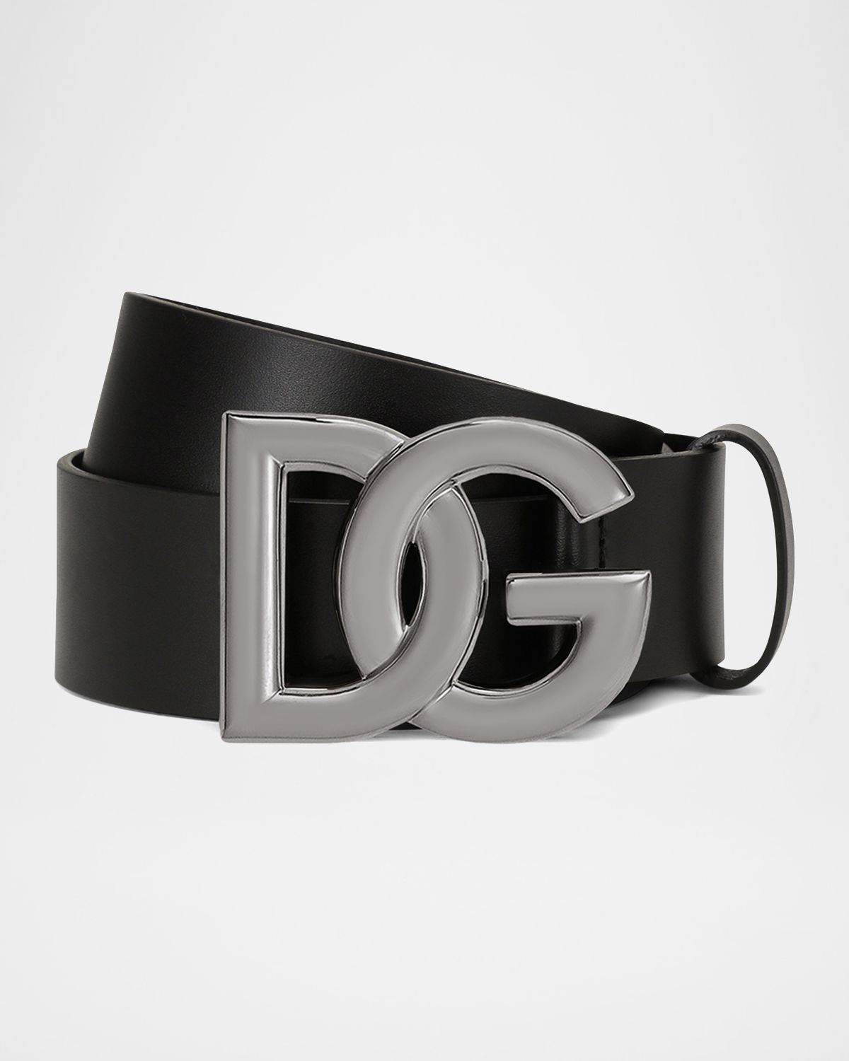 Dolce & Gabbana Men 's DG-Logo Leather Buckle Belt