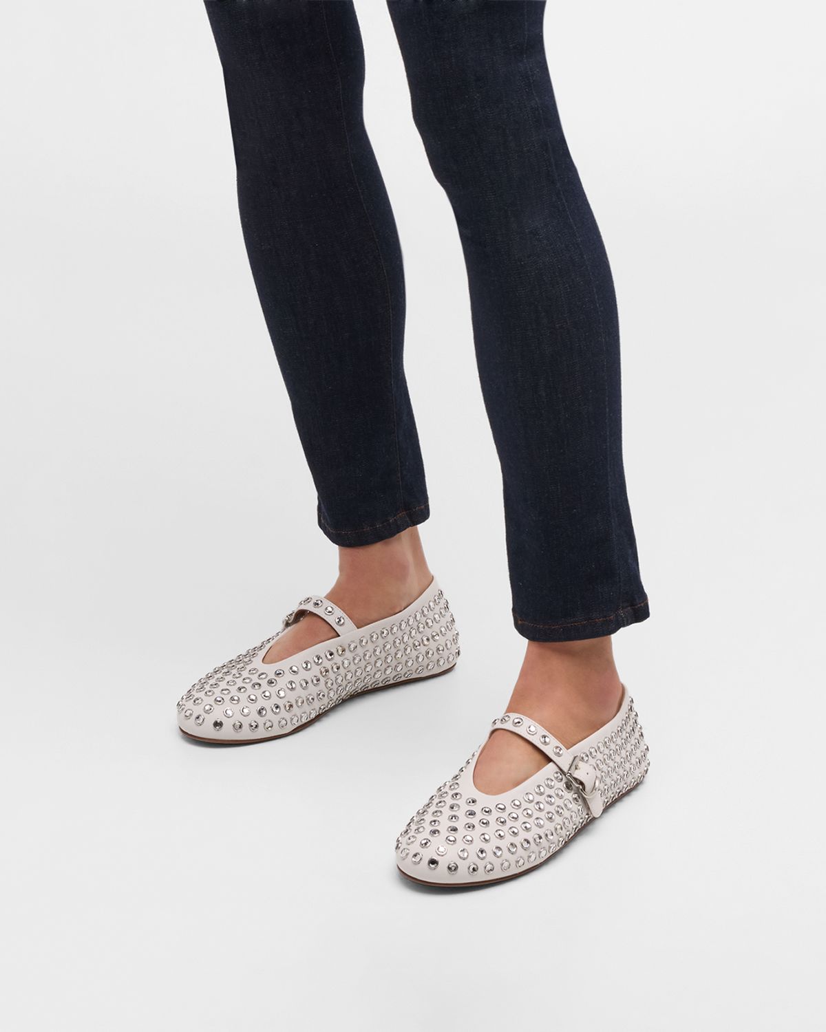 ALAIA Leather Mary Jane Flats With Allover Studs