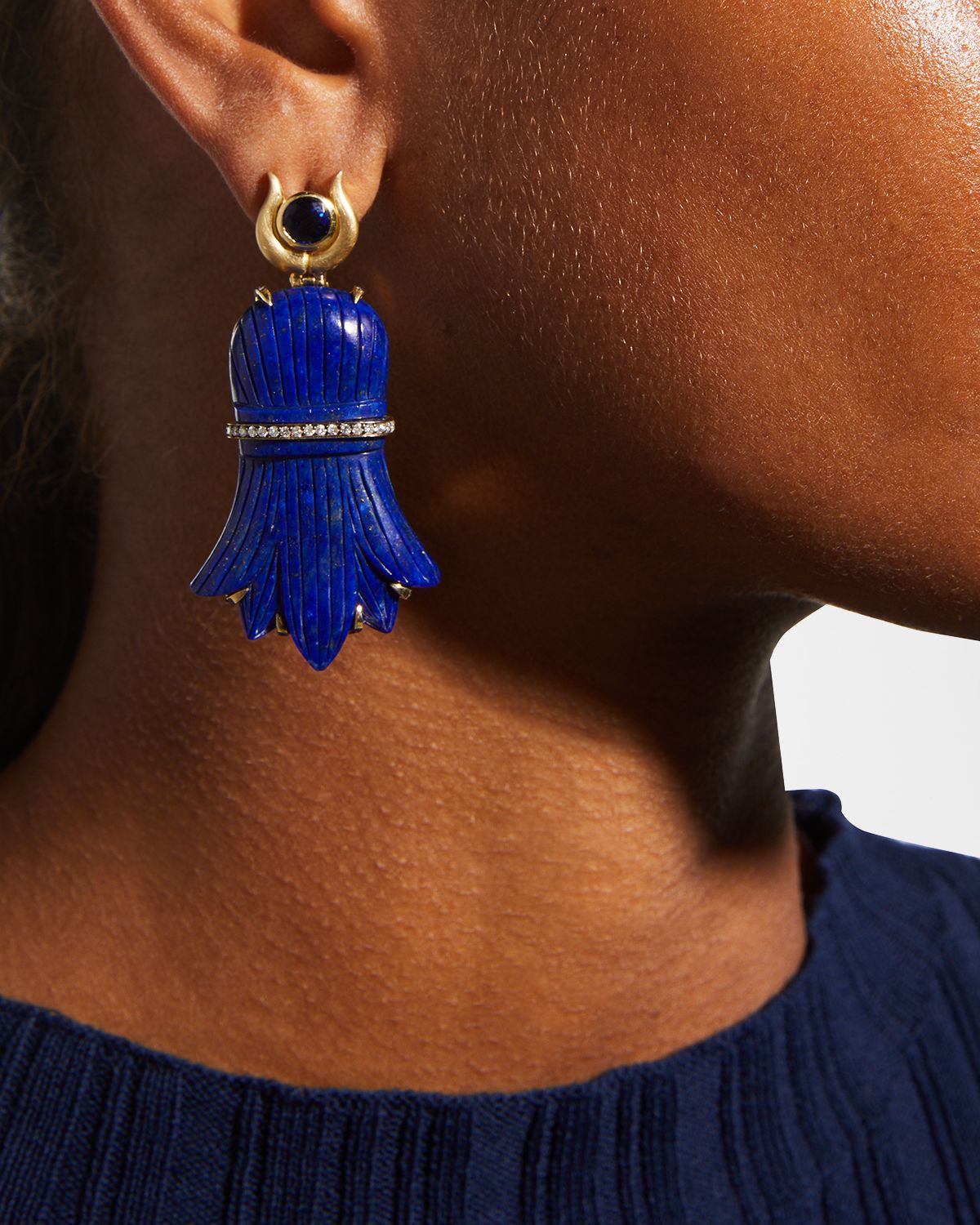 Silvia Furmanovich 18K Yellow Gold Egypt Earrings with Diamonds, Kyanite and Lapis
