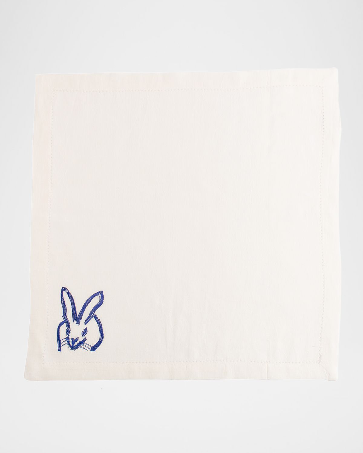 Hunt Slonem Painted Bunny Embroidered Dinner Napkin - Blue White