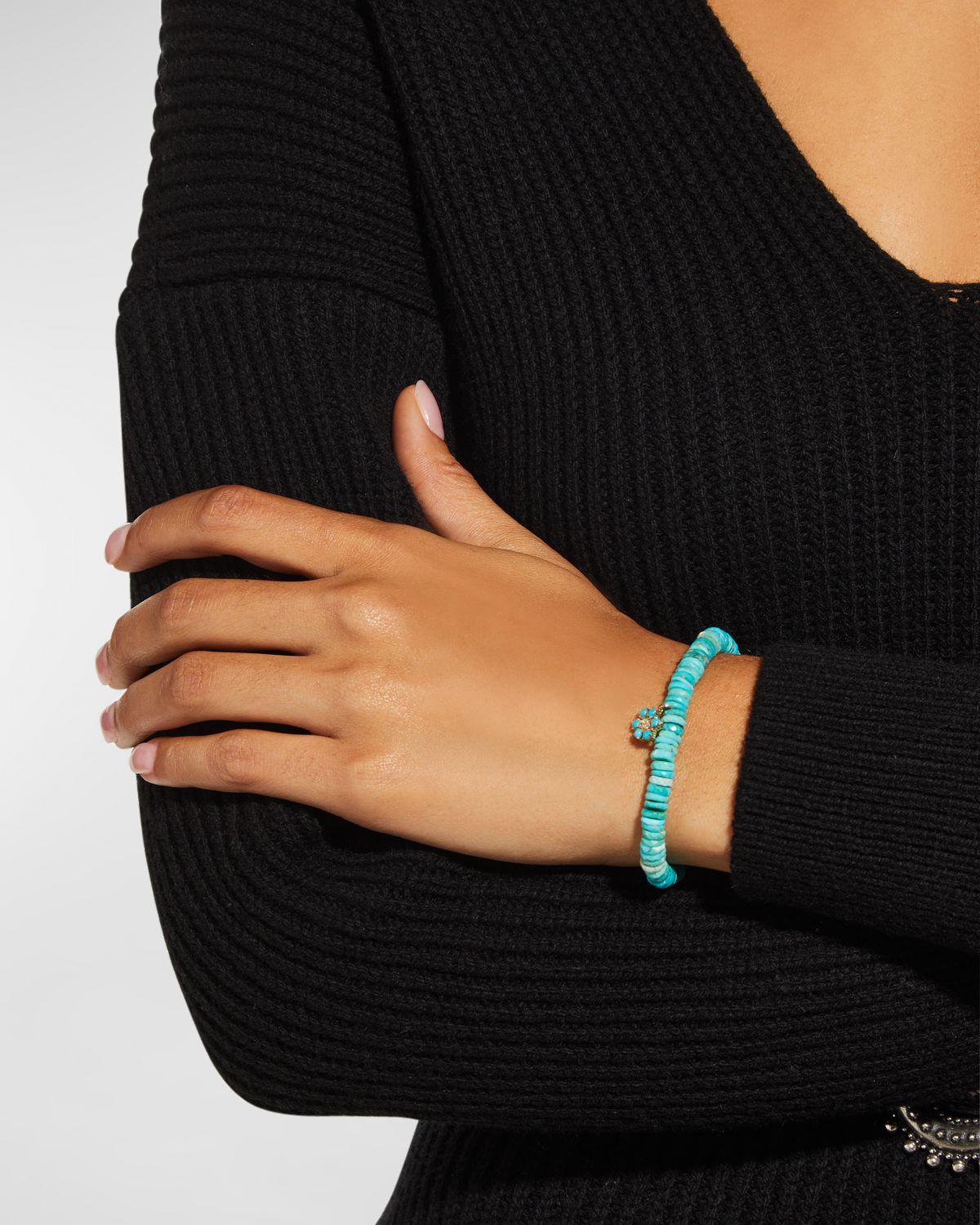 Sydney Evan 6mm Arizona Turquoise Faceted Wheel Bracelet with Turquoise and Diamond Charm