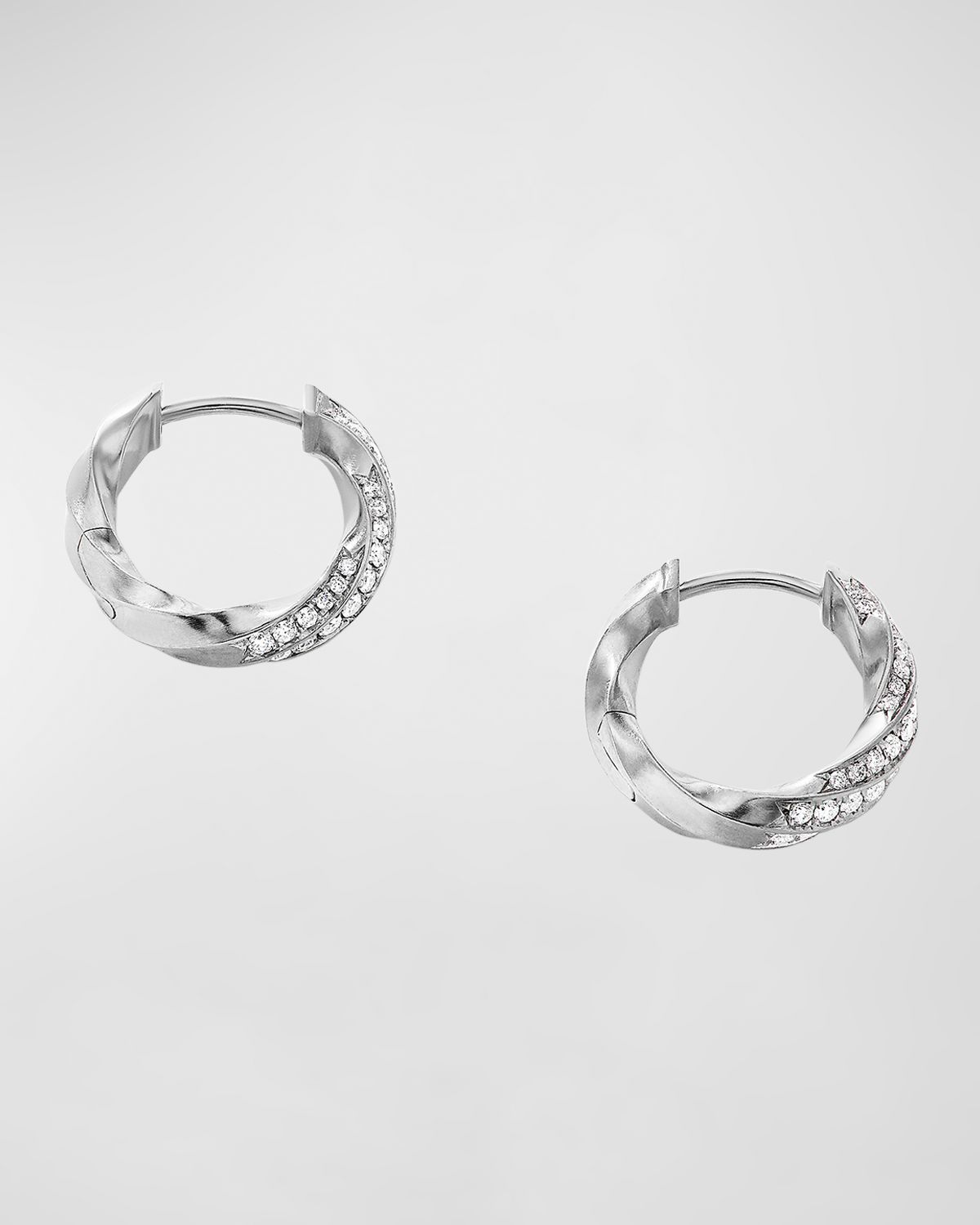 David Yurman Cable Edge Huggie Hoop Earrings in Sterling Silver with Diamonds, 13mm