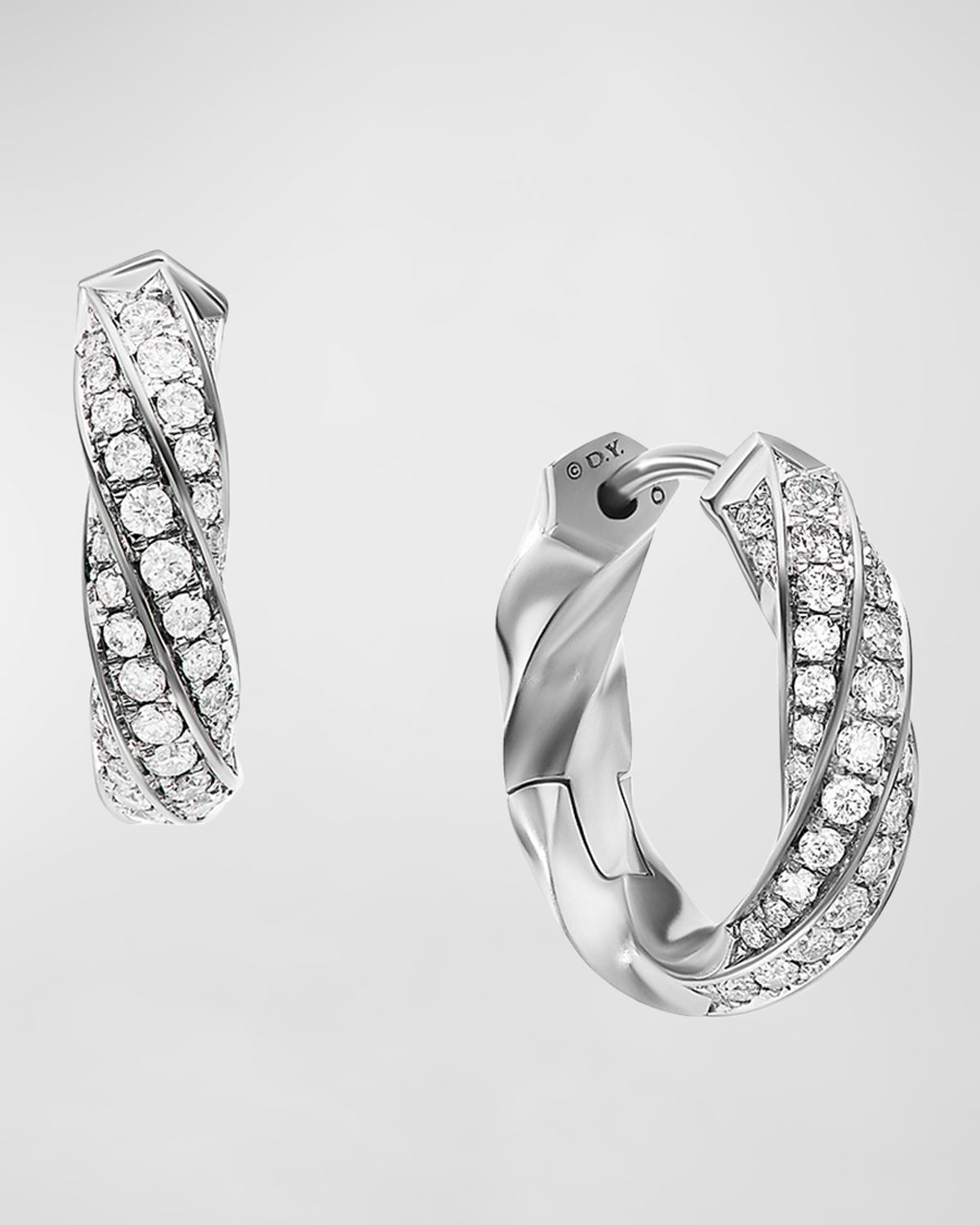 David Yurman Cable Edge Huggie Hoop Earrings in Sterling Silver with Diamonds, 13mm