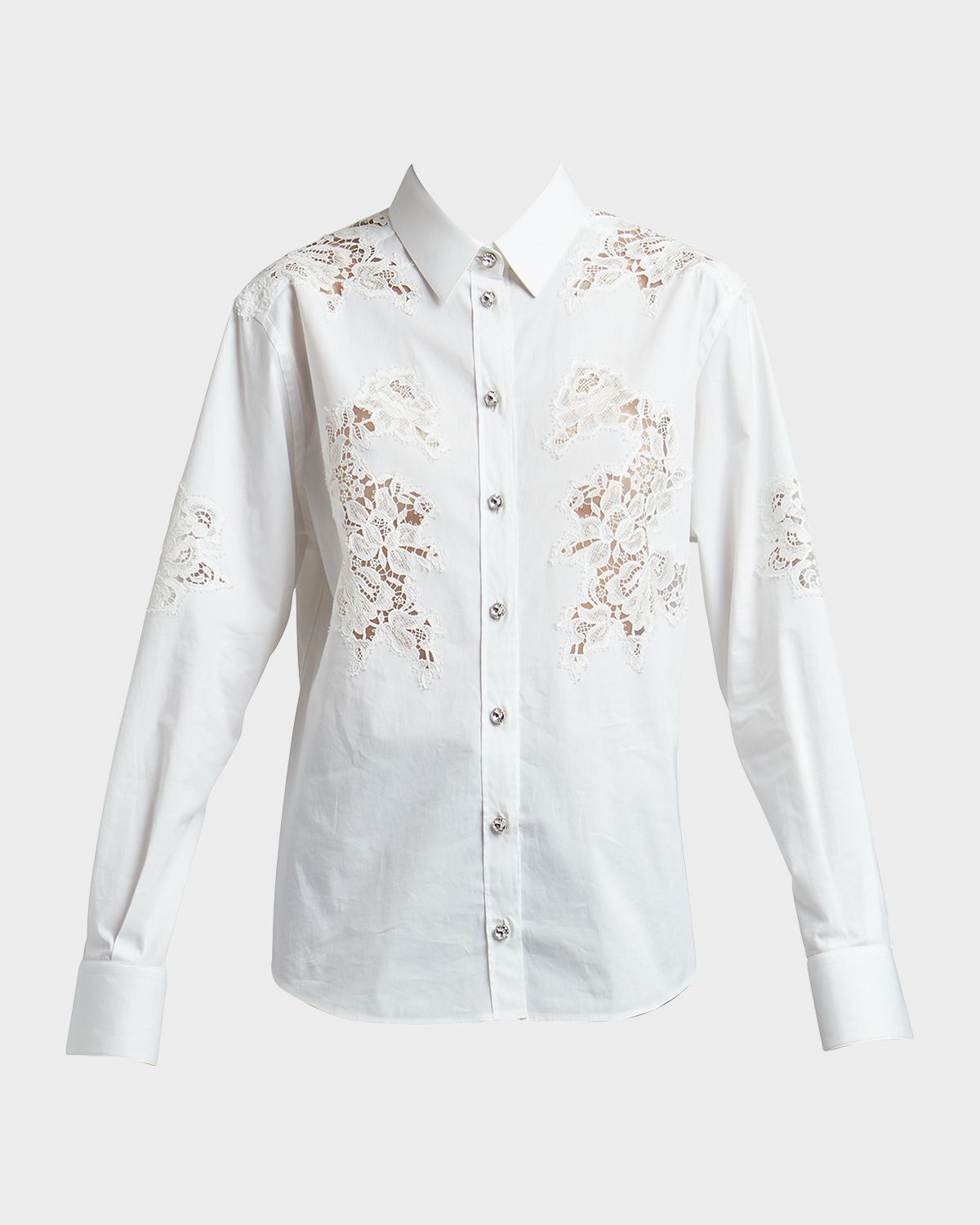 Dolce & Gabbana Lace Insert Poplin Shirt w/ Crystal Buttons | Thumbnail 6 Dolce & Gabbana Lace Insert Poplin Shirt w/ Crystal Buttons | Thumbnail 6
